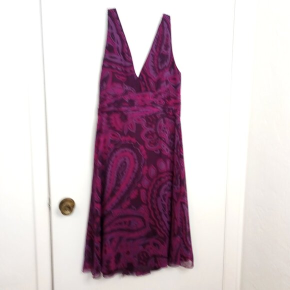 Donna Morgan Purple Paisley Silk Chiffon Fairycore Dress - Picture 8 of 9